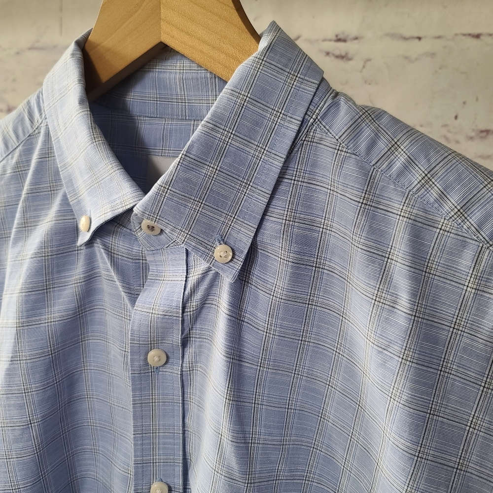 Ben Sherman Tailored Skinny Fit Light Blue Plaid Dress Shirt 16.5 Neck